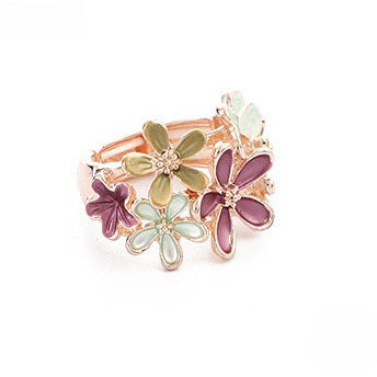 Wholesale  Enamel Floral Ring Elastic Alloy Zinc Geometric Rings