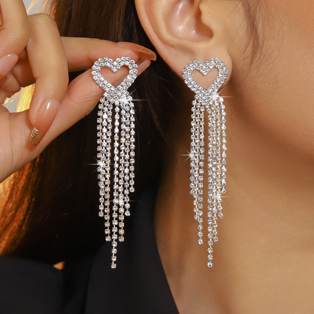 Wholesale Independence Day Exaggerated Long Tassel Love Earrings
