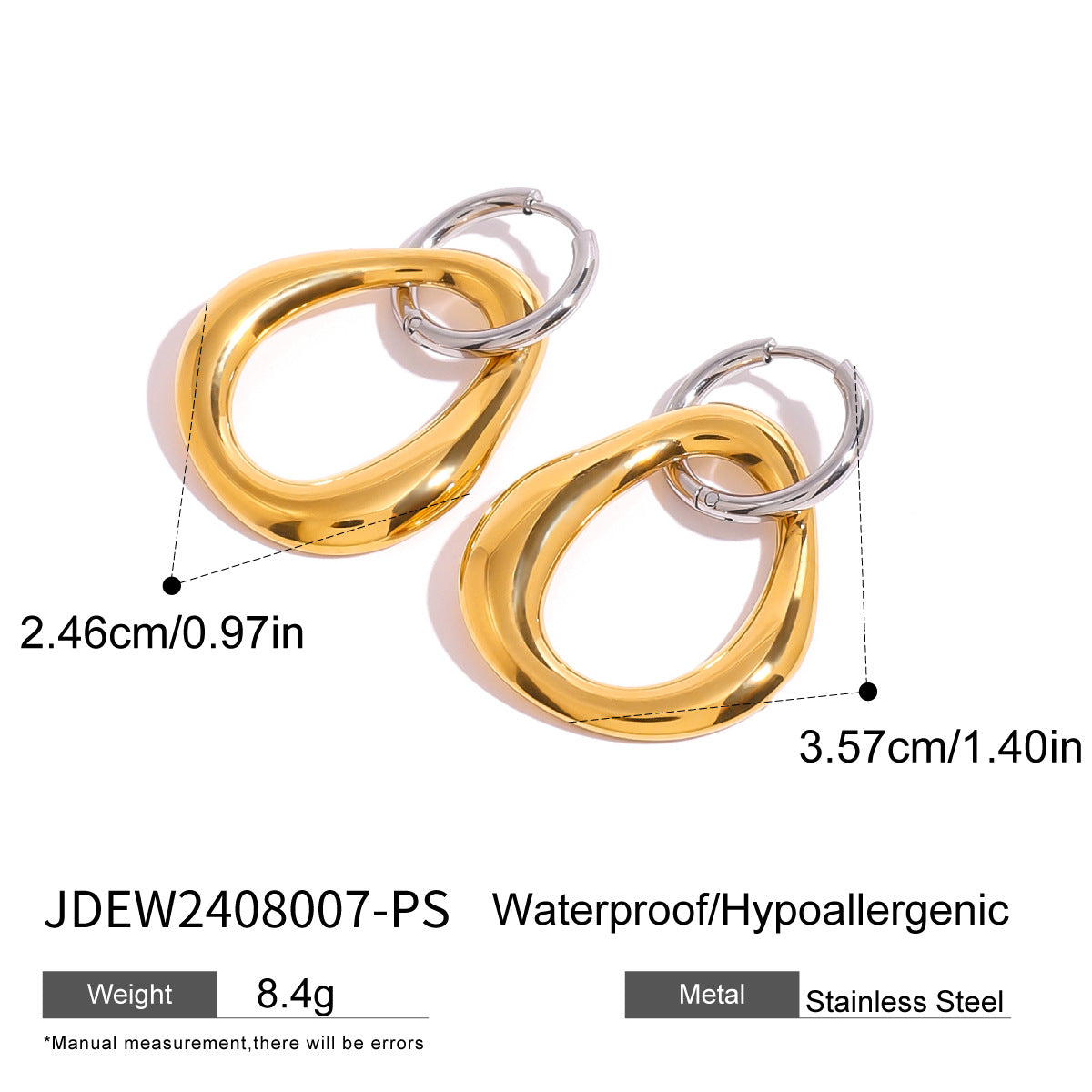 Wholesale Stainless steel 18k gold  irregular hollow pendant round color earrings