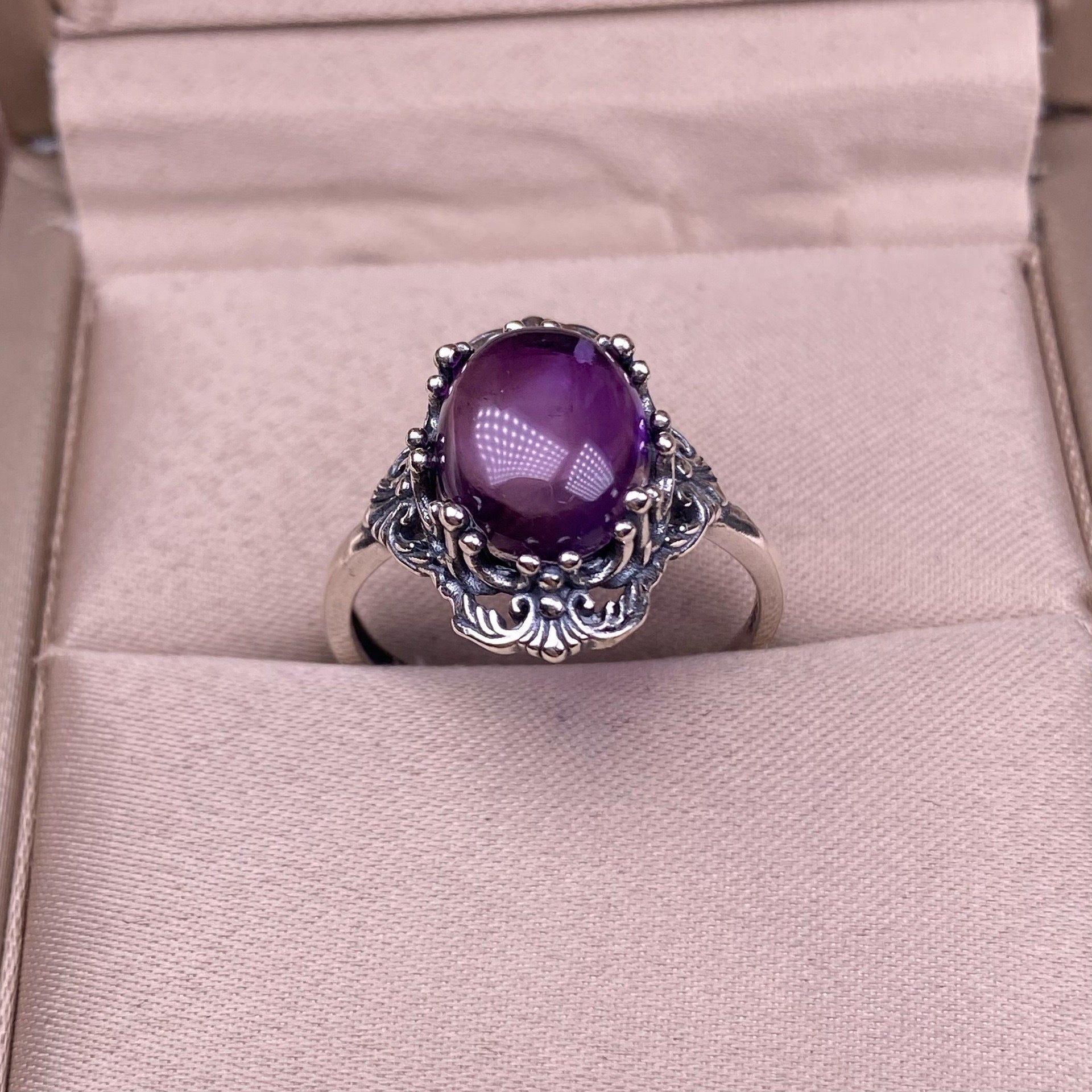 Wholesale Copper Open Ring with Amethyst Lace Inlay Retro Design Fashion Jewelry Accessory