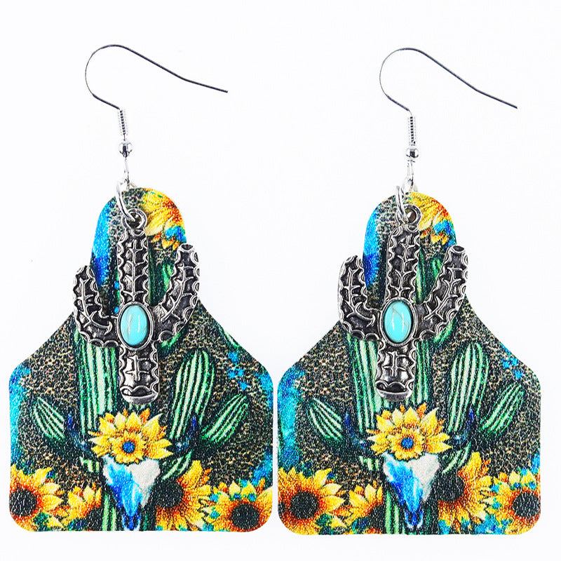 Wholesale Western Denim style distressed Denim leather earrings