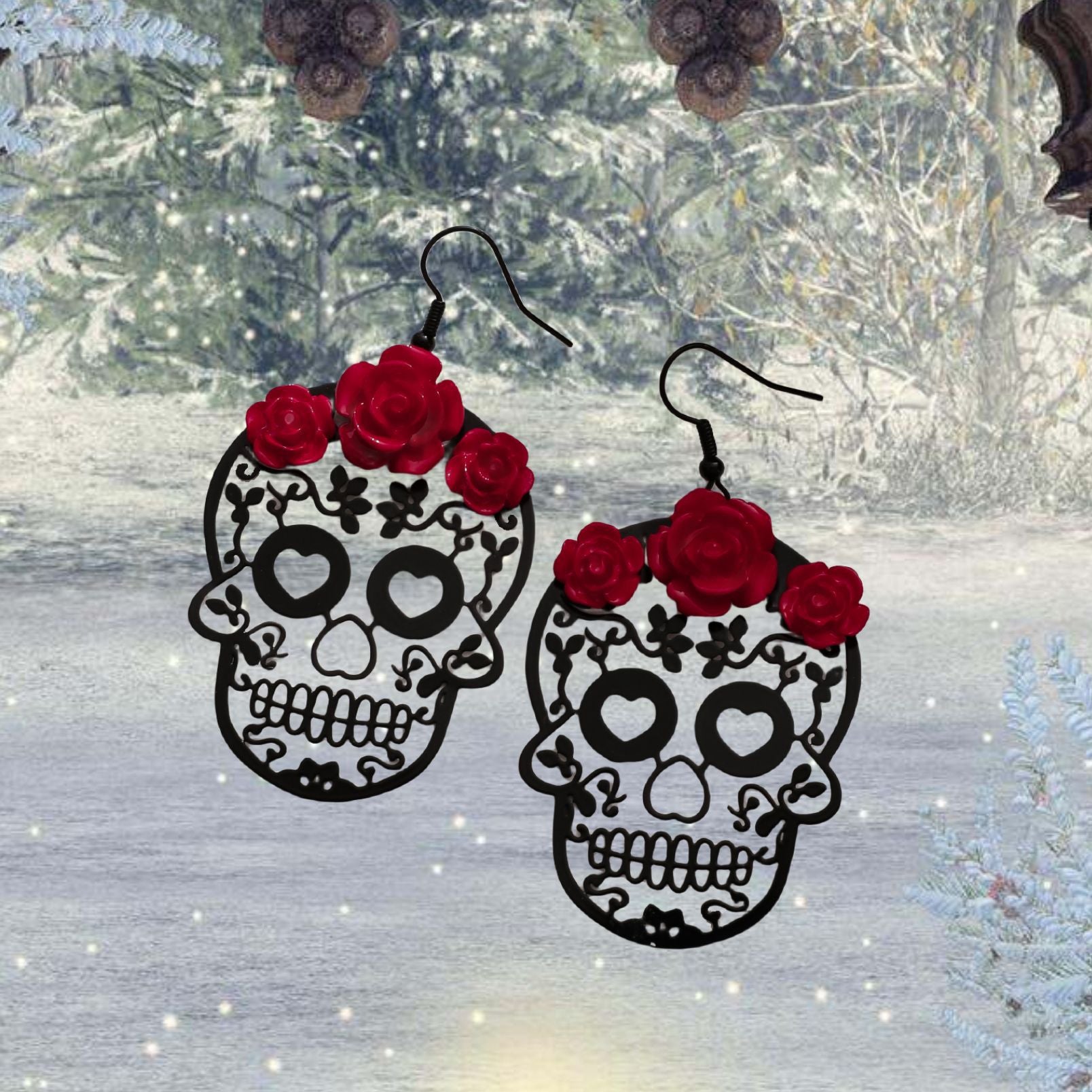 Wholesale Halloween Dark Gothic Rose Hollow Earrings ACC-ES-JunJie013