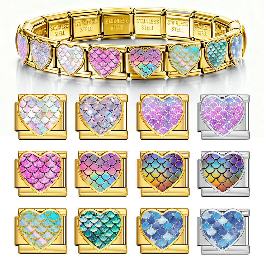 Wholesale Stainless Steel DIY Bracelet Heart Fish Scale Pattern Fashion Jewelry Accessory