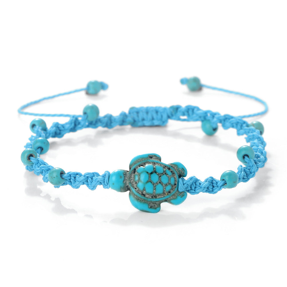 Wholesale Bohemian Ocean Design Turquoise Turtle Woven Bracelet - Adjustable Unisex Fashion Accessory Gift