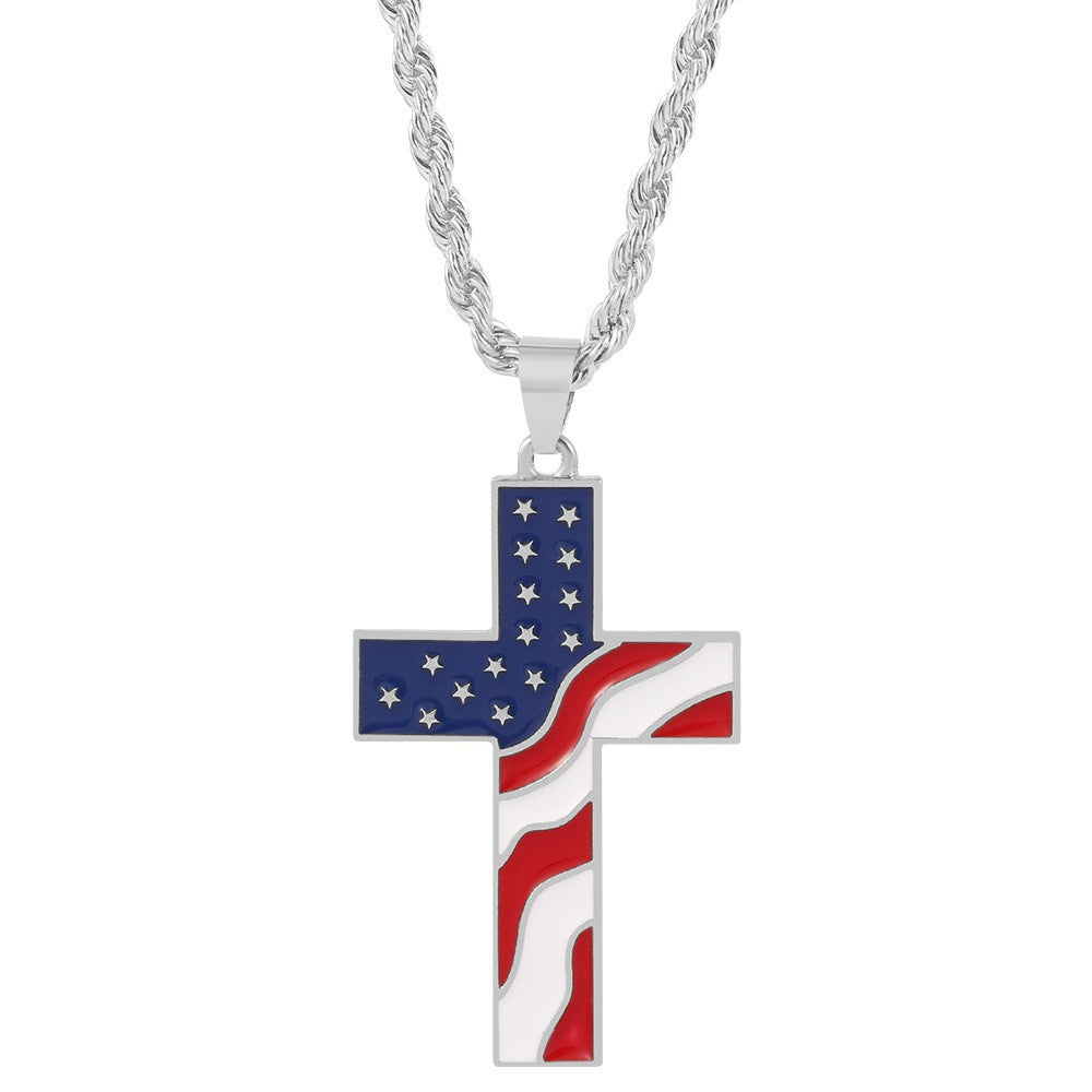 Wholesale Independence Day American Flag Cross Gold Plated Alloy Necklaces ACC-NE-Aya002