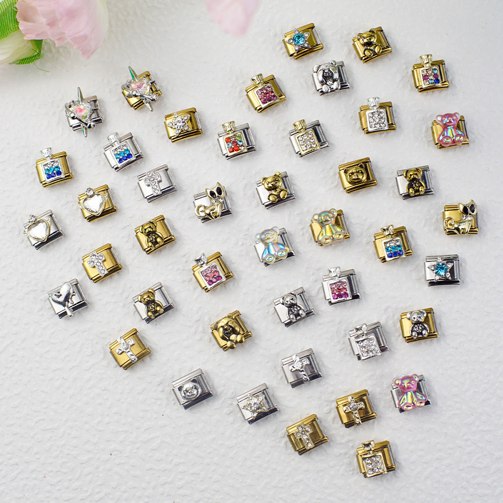 Wholesale 5pcs Italian Charm Bracelet 9mm DIY Splicing Perfume Bottle Bear Stainless Steel Composable Bracelet