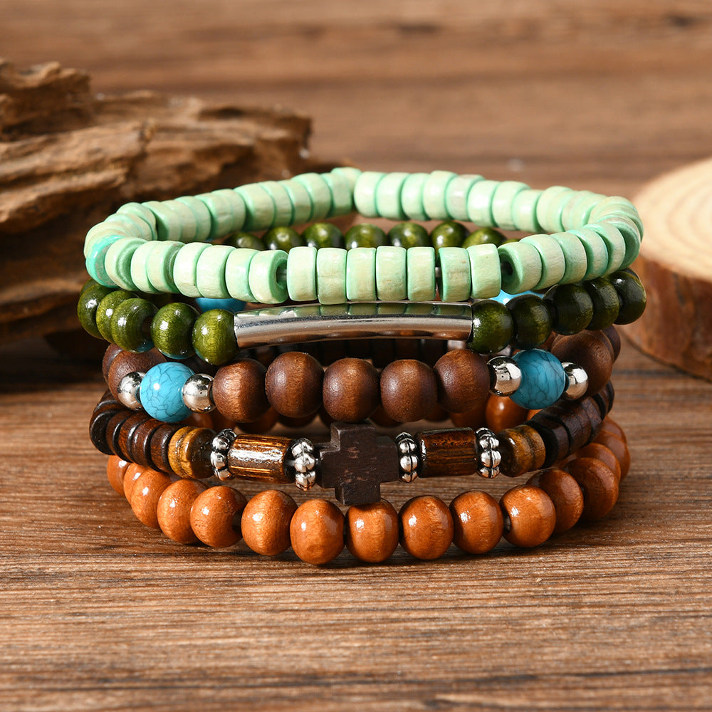 Wholesale Bohemian Style nut Shell Wooden Beads Turquoise Handmade Bracelet