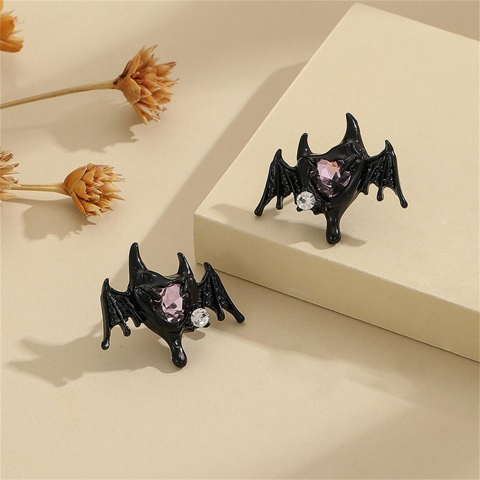 Wholesale Black Bat Love Diamond Earrings