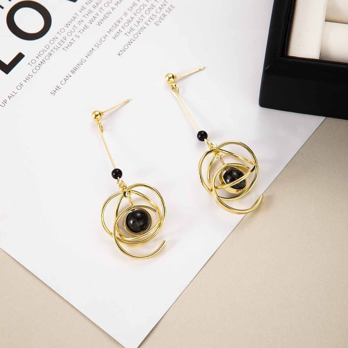 Wholesale European American Style Black Round Irregular Stud Earrings Trendy Fashion Accessory for Women