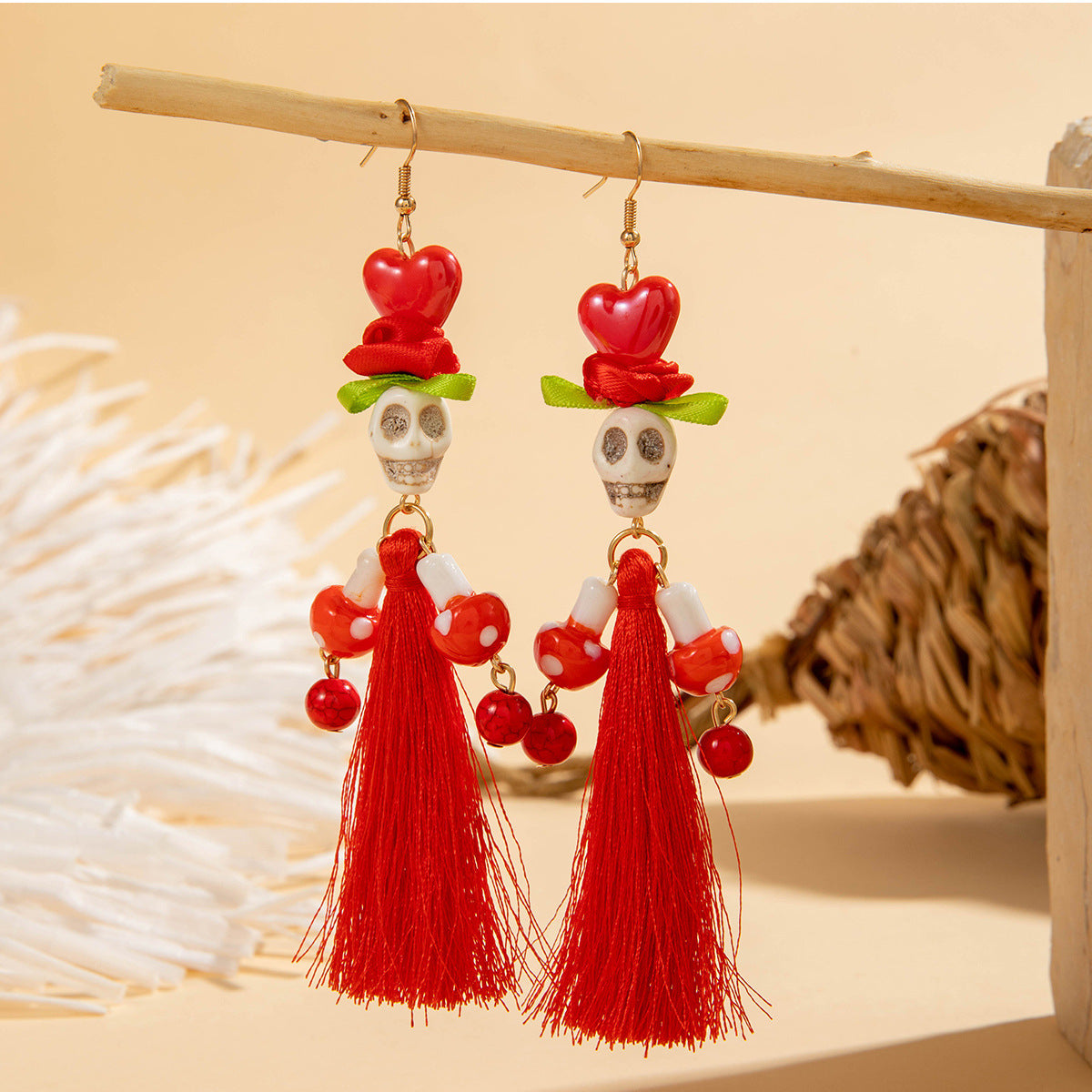 Wholesale Skull Colorful Mesh  Beaded Earrings