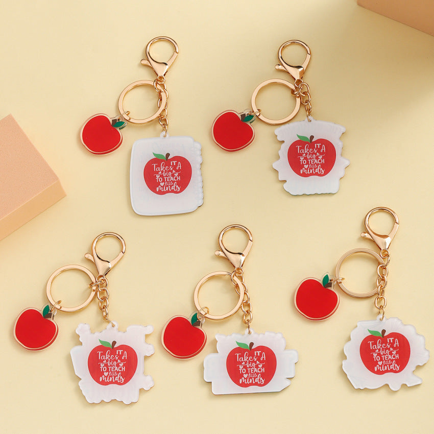 Wholesale  creative acrylic apple SCHOOLTIME letters teacher's day keychain
