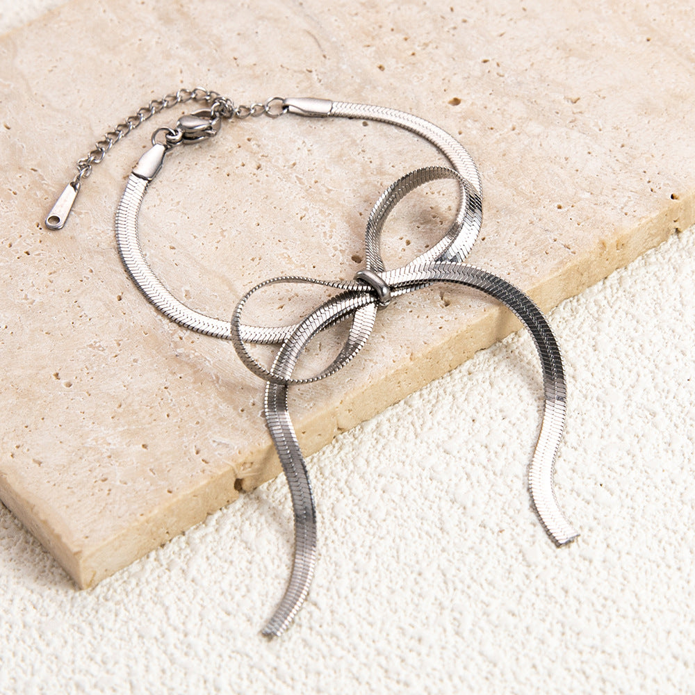 Wholesale 18K Gold Stainless Steel Bow Pearl Necklace Bracelet Set ACC-NE-YuHui009