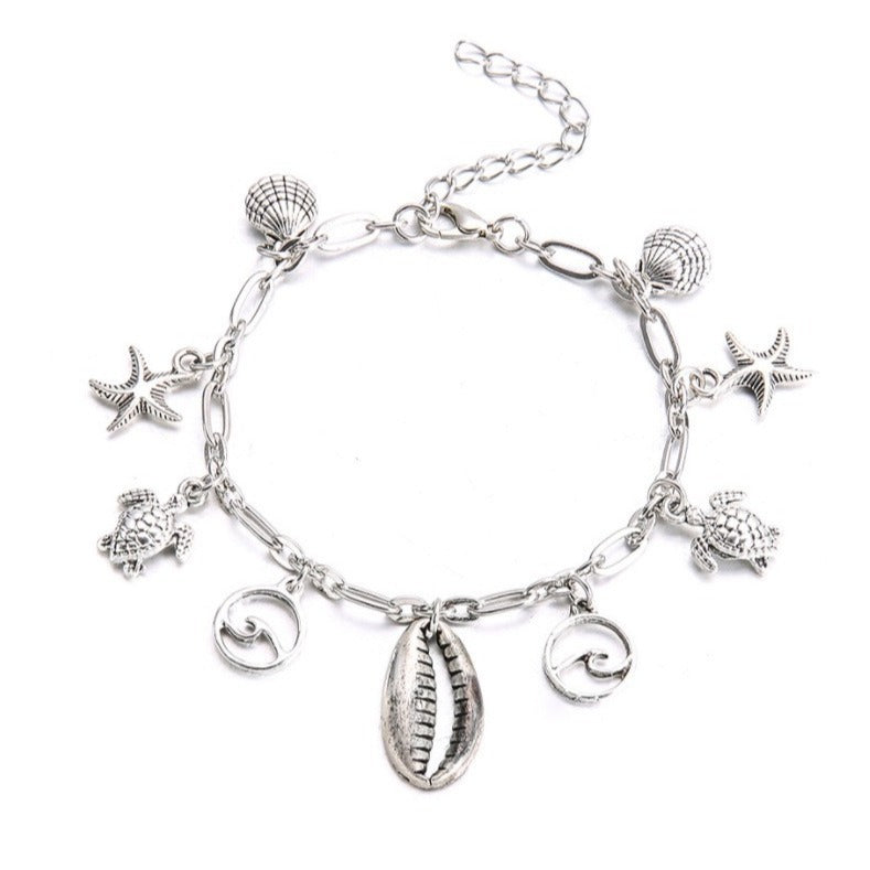 Wholesale Silver Handmade Ocean Starfish Conch Anklet