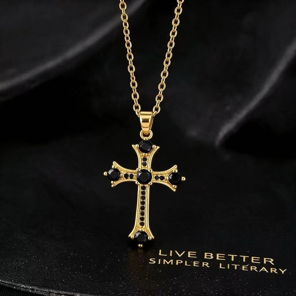 Wholesale Chic Cross Pendant Necklace For Women Micro Set Zircon Copper Electroplated O Shape Chain Fashion Jewelry Accessory Resale Gift