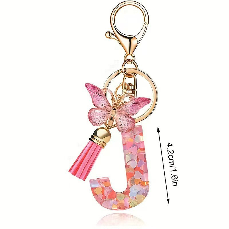 Wholesale Trendy Cute 26 Piece Alphabet Initial Keychain Set With Tassel Butterfly Pendant Bag Charm Gift