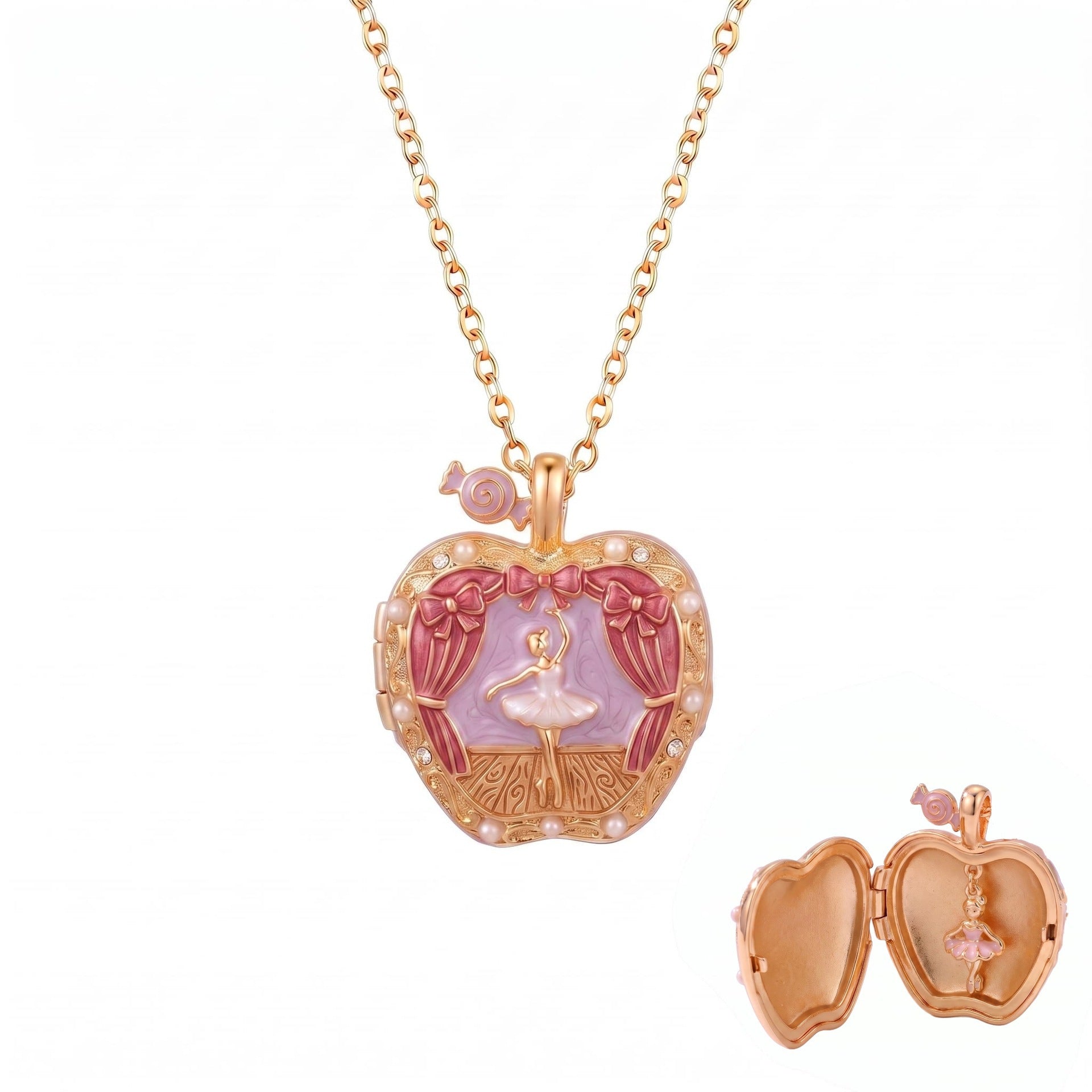 Wholesale Ballet Locket Necklace Pink Gold Electroplated Copper Cute Gift For Girls Fashion Jewelry