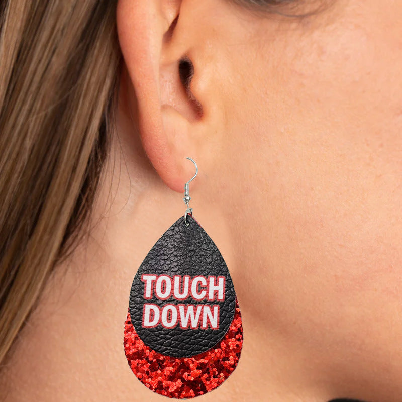 Wholesale 2pairs/pack Sports Style Football Stadium Cheer Leather Teardrop-shaped Double-layer Earrings ACC-ES-HY121