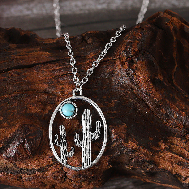 Wholesale Creative hollow cactus geometric oval earrings necklace