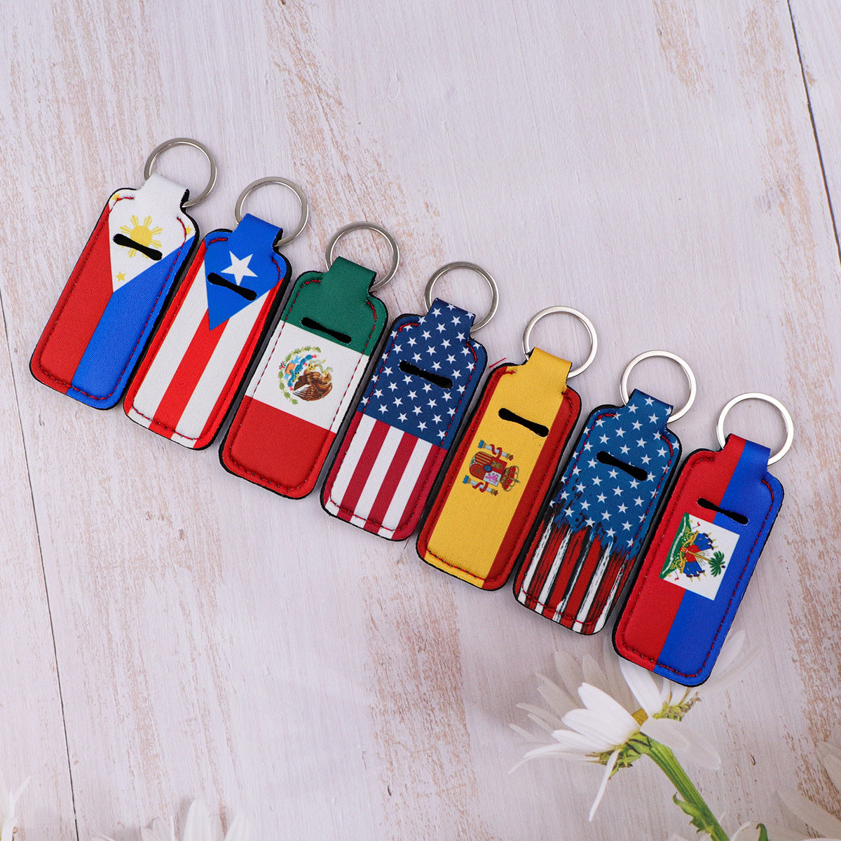 Wholesale 6pcs Flag Pattern Neoprene Lipstick  Keychains