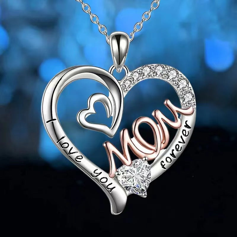 Wholesale  Mother's Day diamond heart-shaped love mom double love mom necklace