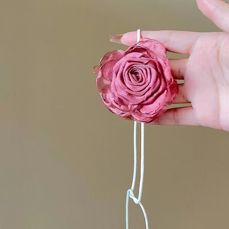 Wholesale Handmade Fabric Flower Choker Necklace With Wax Rope Trendy Jewelry Accessory For Women Gift