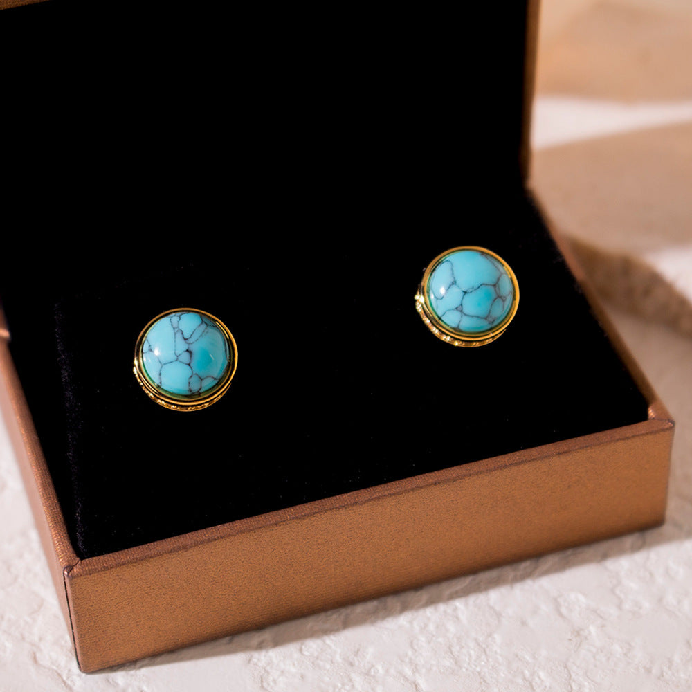 Wholesale Real Gold Electroplated Zircon Round Irregular Green Stud Earrings