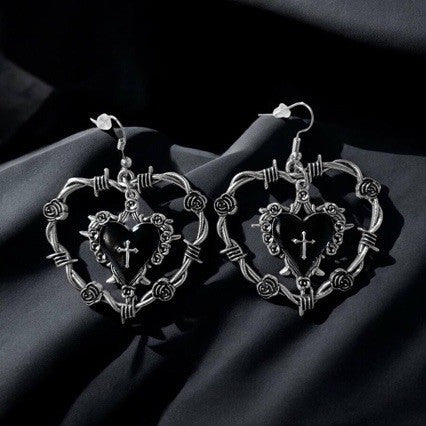 Wholesale Gothic Punk Rock Heart Earrings Silver Plated Trendy Jewelry for Party