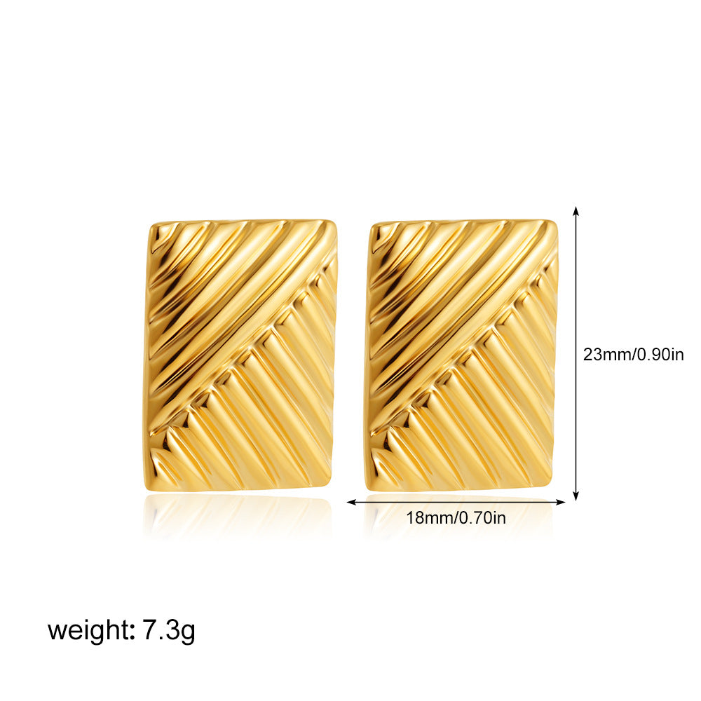 Wholesale  14k gold pleated geometric lines thread earrings