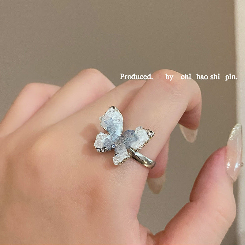 Wholesale  Gradient Blue Zircon Butterfly Ring