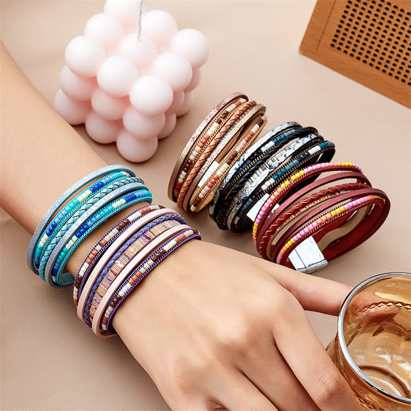 Wholesale  Bohemian multi-layer woven leather bracelet