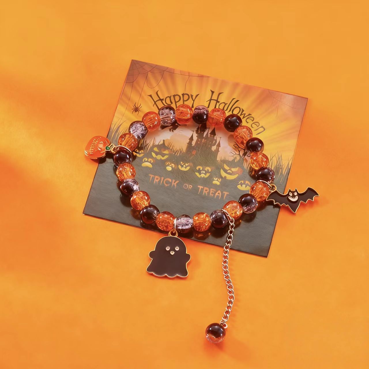 Wholesale Resin  Bead Bracelet Set Pumpkin Skull Ghost Charm Jewelry Accessory Gift