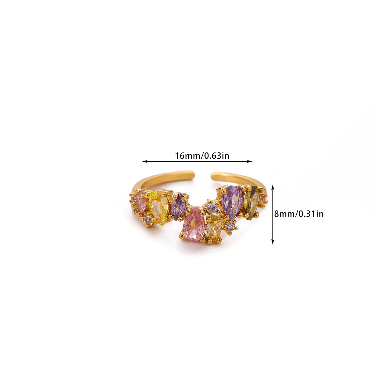 Wholesale Heart Shape Purple Bow Zircon Ring 18K Gold Plated Fashion Accessory Gift for Women Boutique Resale