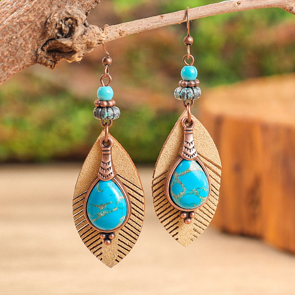 Wholesale Zinc Alloy Bohemian Leaf Earrings,  Trendy Ethnic Style Fashion Accessory for Gift