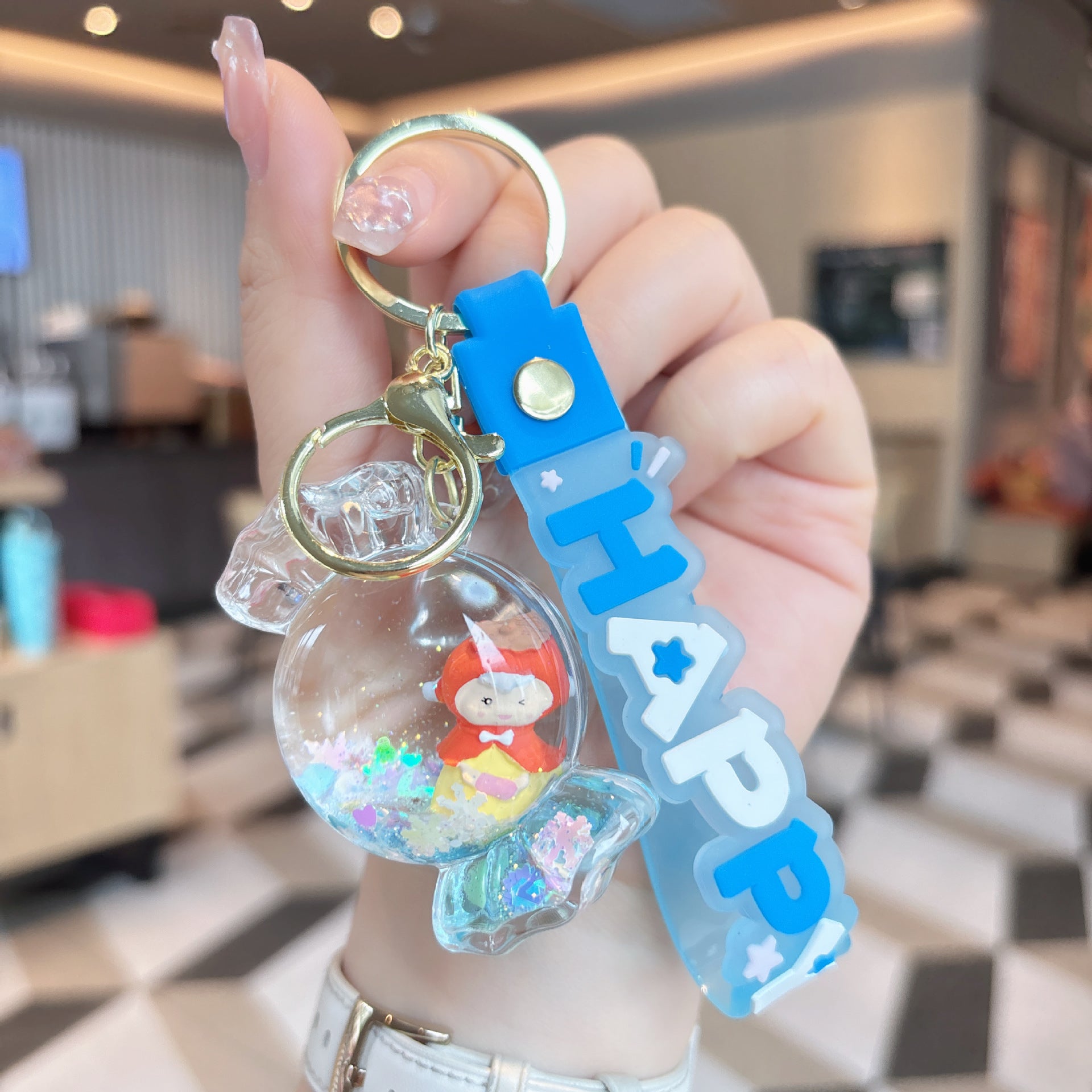 Wholesale Creative Acrylic Quicksand Cute Candy House Girl Keychain
