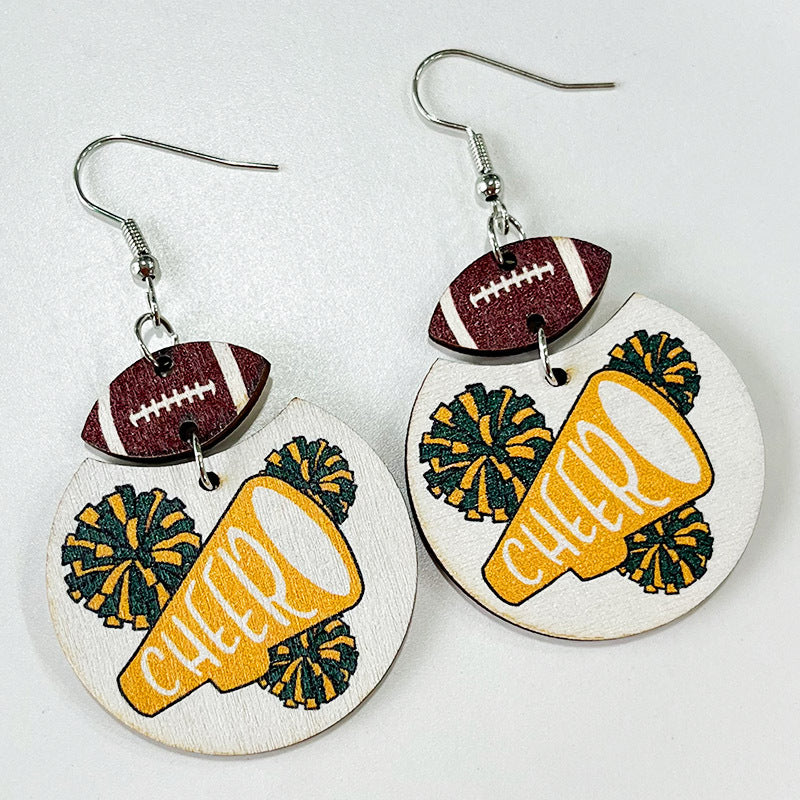 Wholesale Wooden Geometric Soccer Rugby Earrings Red Black Cheerleading Jewelry Accessory Boutique Resale Gift