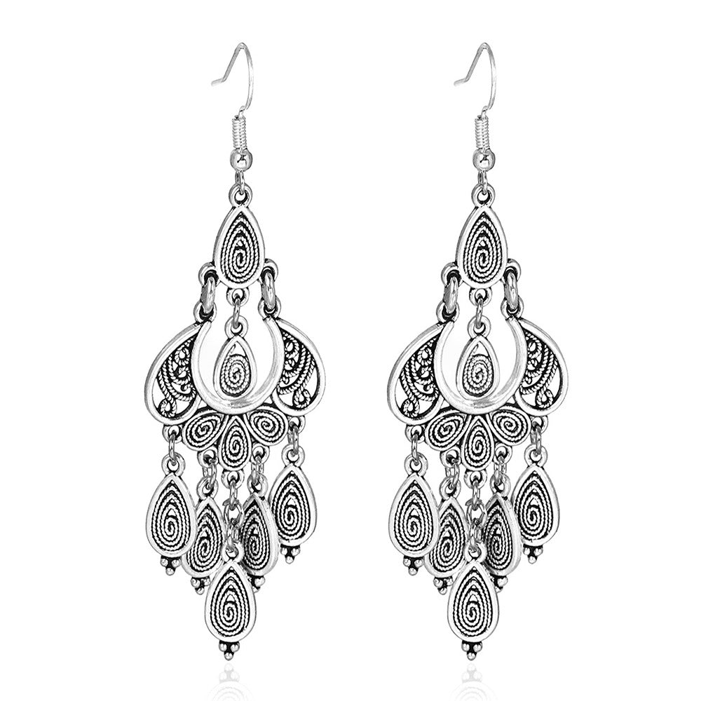 Wholesale Bohemian Handmade Peacock Tassel Earrings Alloy Ethnic Style Jewelry for Boutique Resale
