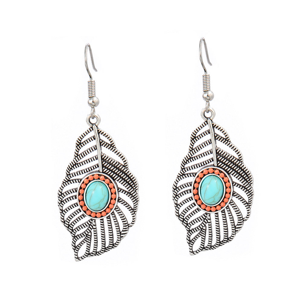 Wholesale Turquoise Tassel Earrings Geometric Alloy Design for Party Wear Boutique Resale Jewelry Accessory