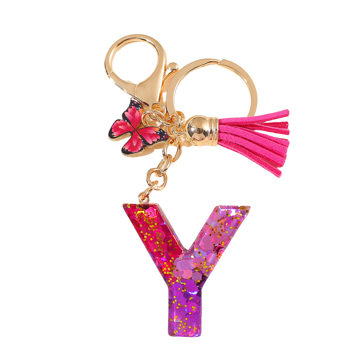 Wholesale 26 glue gradient sequin letter keychain