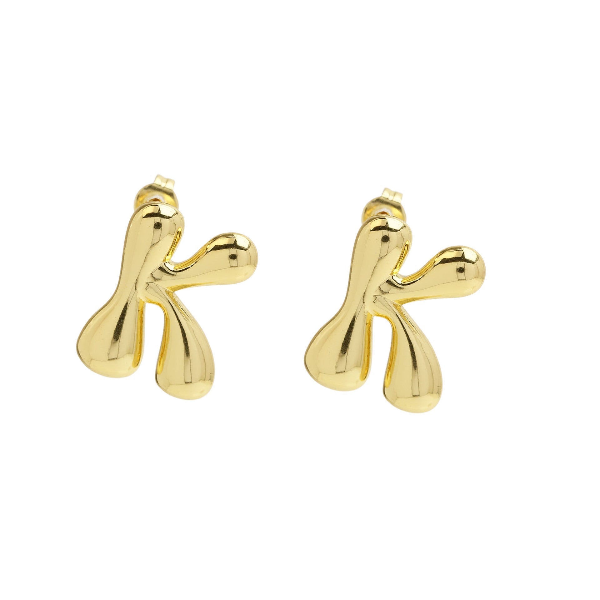 Wholesale  copper plated 18k real gold chubby bubble balloon 26 English letter earrings