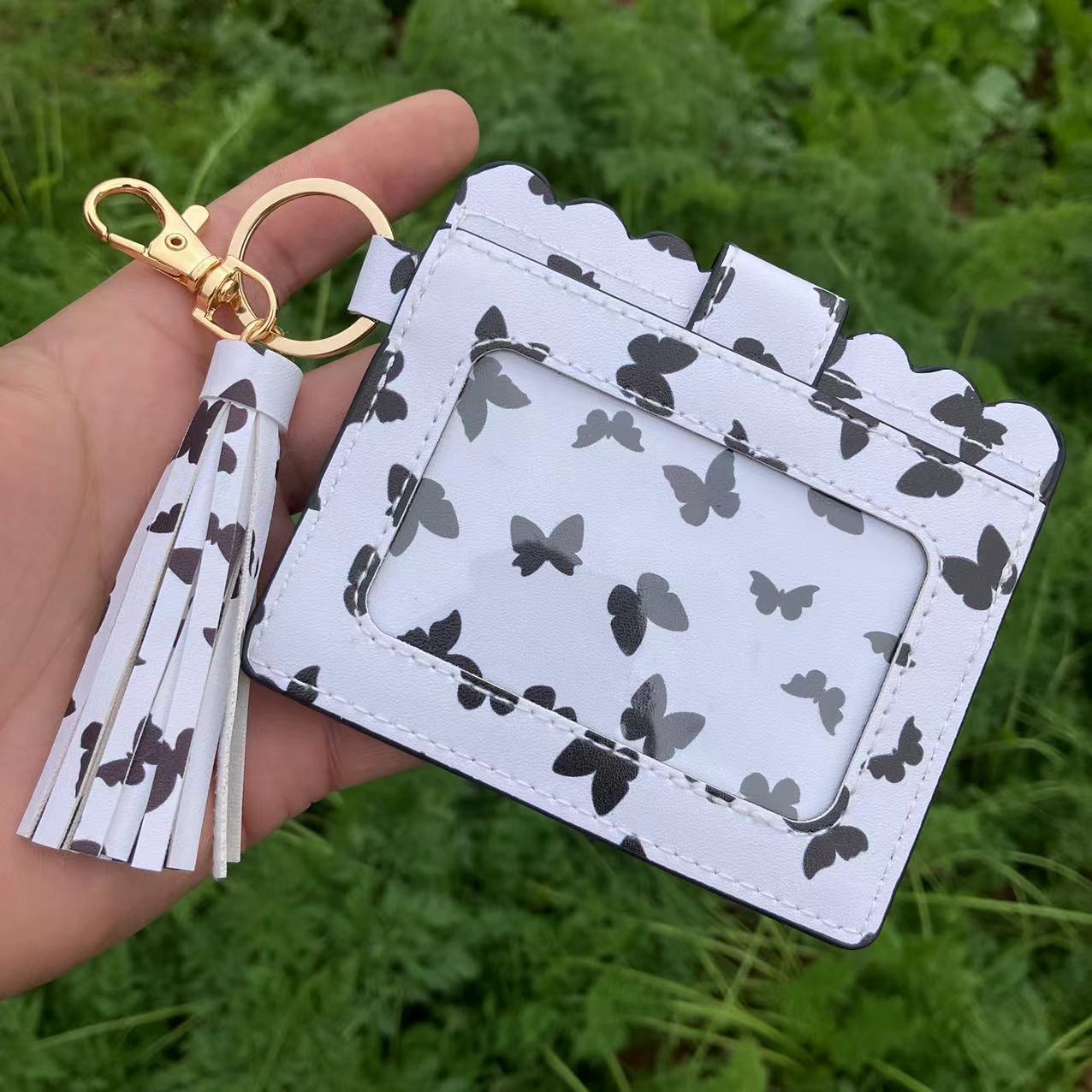 Wholesale Leopard Plaid Solid Color Sunflower Card Holder Keychain ACCVIP-KC-QiuXue004