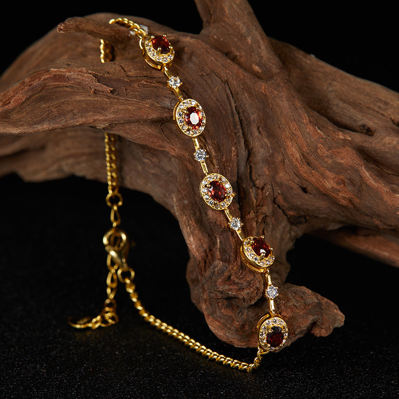 Wholesale S925 sterling silver natural garnet apatite bracelet