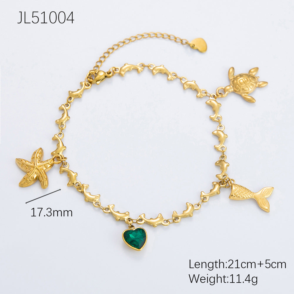 Wholesale Stainless Steel Turtle Shell Pendant 18K Gold Anklets ACC-AS-YuHui002