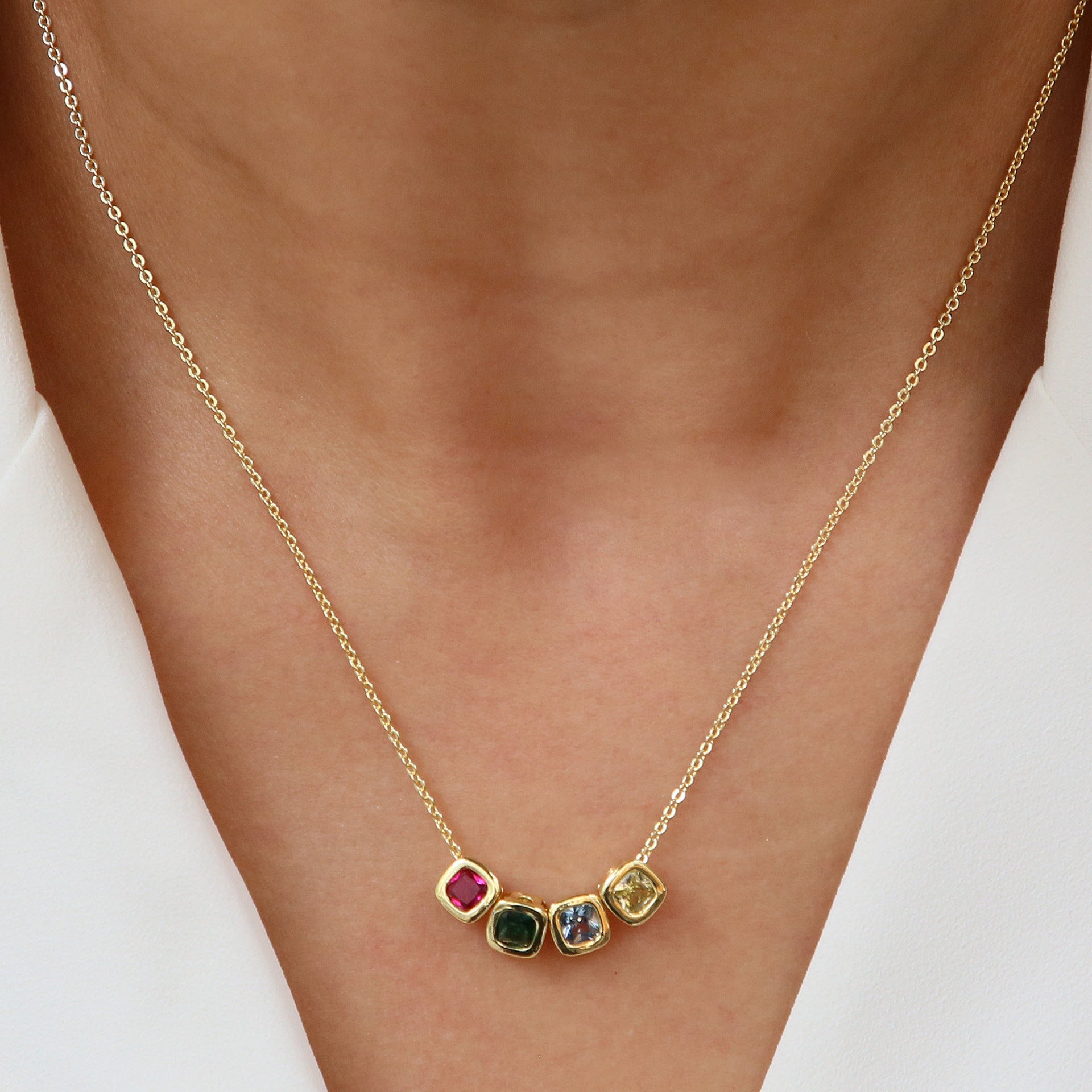 Wholesale Colorful geometric square zircon clavicle pendant necklace