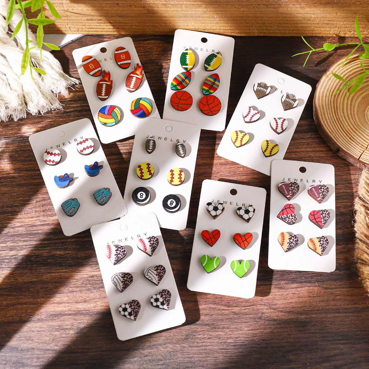 Wholesale Sports Series Baseball Wooden Earrings
