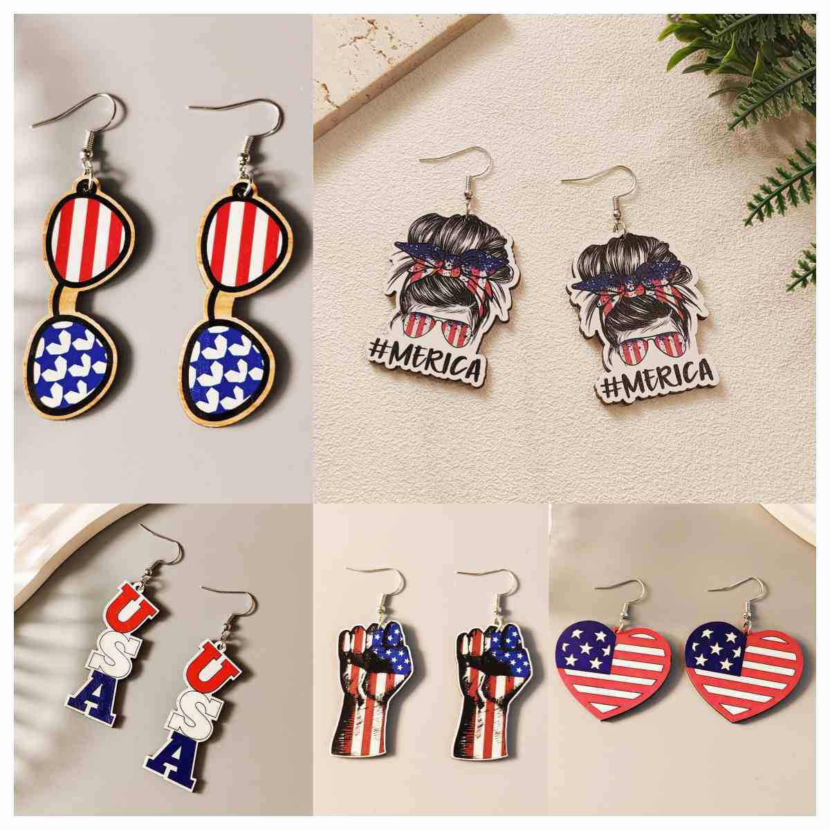 Wholesale  love glasses American flag earrings