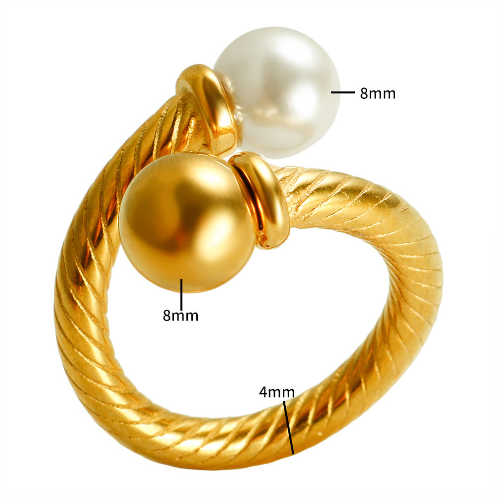 Wholesale Stainless steel man-made pearl open ring