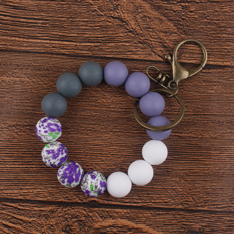 Wholesale Printed Silicone DIY Beaded Wrist Keychain