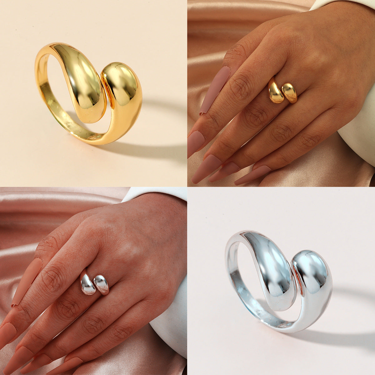 Wholesale Water Drop Gold Plated Open Rings ACC-RS-GouYa001