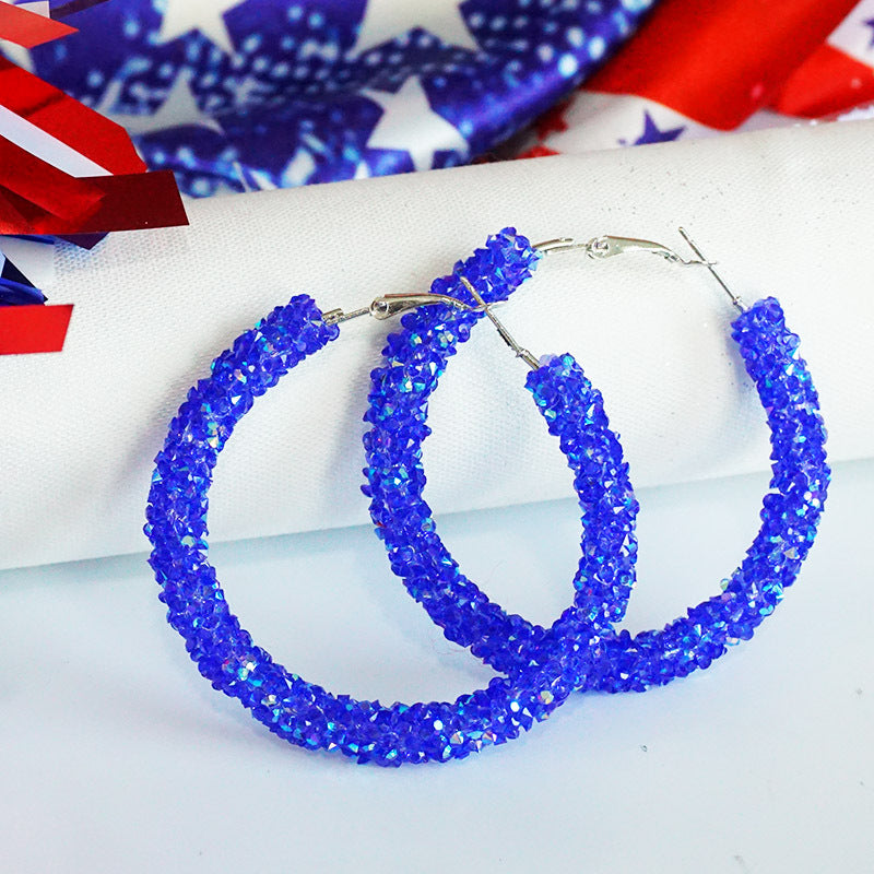 Wholesale 2 Pairs/pack American Independence Day Earrings Color Block Rhinestone Crystal Earrings ACC-ES-HY046