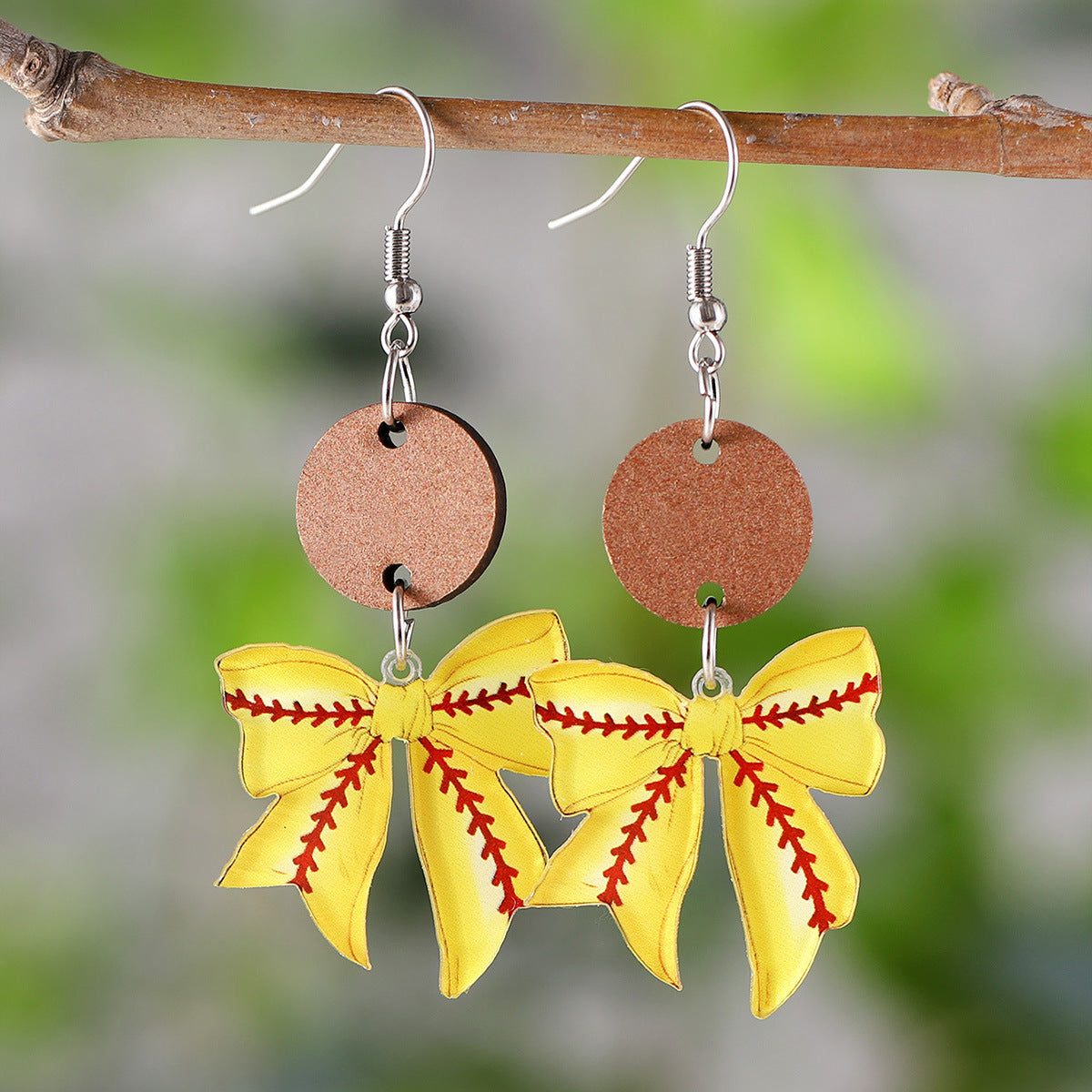 Wholesale Sports style ball bow disc stitching pendant earrings